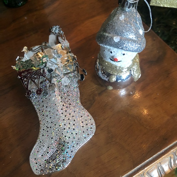 Silver Stocking and Snowman Ornaments - Picture 1 of 6